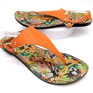 SAM EDELMAN Greta UK EDITION Size 8.5 Orange Floral Flat Sandal Slingback Shoes